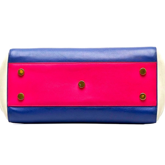 Saint Laurent Calfskin Small Cabas Rive Gauche Multicolor Blue White Pink Tote - Picture 8 of 13